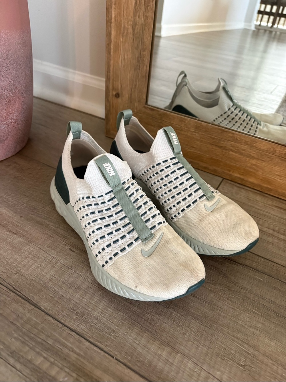 Nike Women’s Cream & Green Slip-On Knit Sneakers